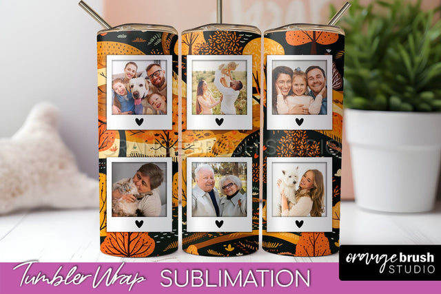 Autumn Photo Frame Tumbler Wrap - Fall Tumbler Sublimation Sublimation OrangeBrushStudio 
