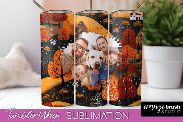 Autumn Photo Frame Tumbler Wrap - Fall Tumbler Sublimation Sublimation OrangeBrushStudio 