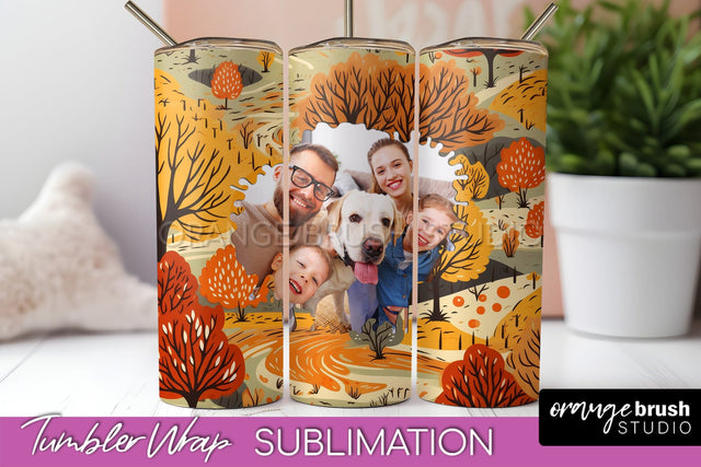 Autumn Photo Frame Tumbler Wrap - Fall Tumbler Sublimation Sublimation OrangeBrushStudio 