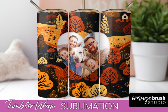 Autumn Photo Frame Tumbler Wrap - Fall Tumbler Sublimation Sublimation OrangeBrushStudio 
