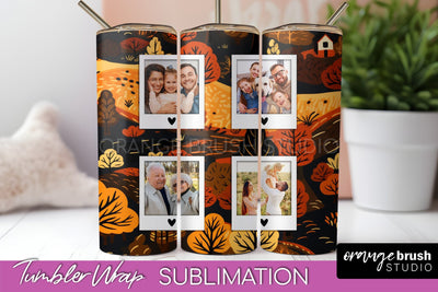 Autumn Photo Frame Tumbler Wrap - Fall Tumbler Sublimation Sublimation OrangeBrushStudio 