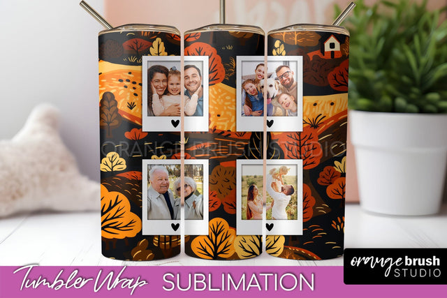 Autumn Photo Frame Tumbler Wrap - Fall Tumbler Sublimation Sublimation OrangeBrushStudio 