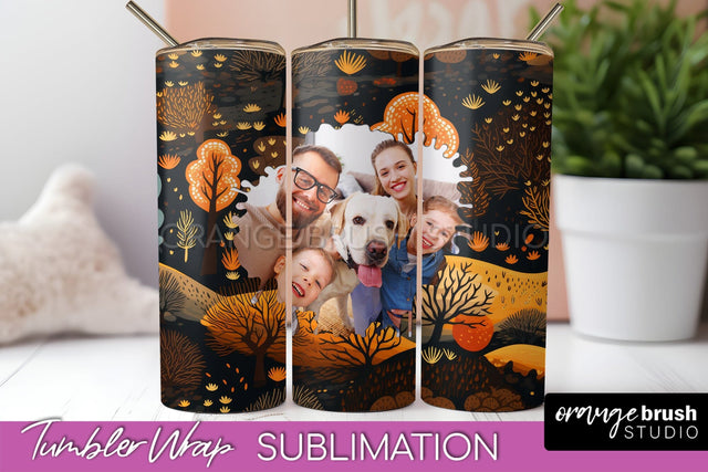 Autumn Photo Frame Tumbler Wrap - Fall Tumbler Sublimation Sublimation OrangeBrushStudio 