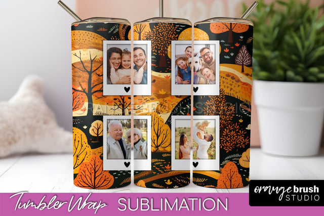 Autumn Photo Frame Tumbler Wrap - Fall Tumbler Sublimation Sublimation OrangeBrushStudio 