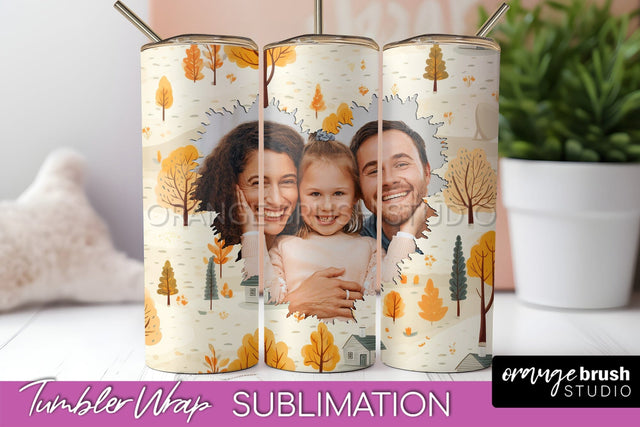Autumn Photo Frame Tumbler Wrap - Fall Tumbler Sublimation Sublimation OrangeBrushStudio 