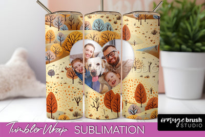 Autumn Photo Frame Tumbler Wrap - Fall Tumbler Sublimation Sublimation OrangeBrushStudio 
