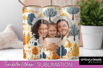 Autumn Photo Frame Tumbler Wrap - Fall Tumbler Sublimation Sublimation OrangeBrushStudio 