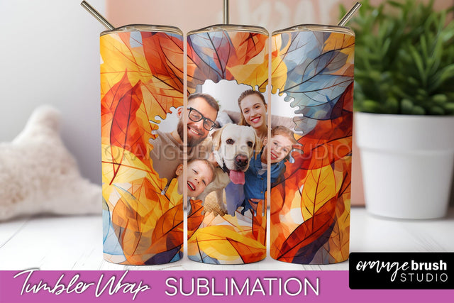Autumn Photo Frame Tumbler Wrap - Fall Tumbler Sublimation Sublimation OrangeBrushStudio 