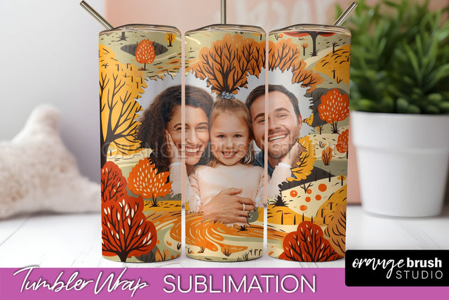 Autumn Photo Frame Tumbler Wrap - Fall Tumbler Sublimation Sublimation OrangeBrushStudio 