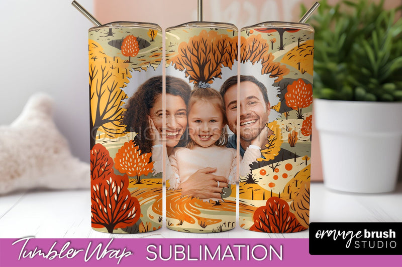 Autumn Photo Frame Tumbler Wrap - Fall Tumbler Sublimation Sublimation OrangeBrushStudio 