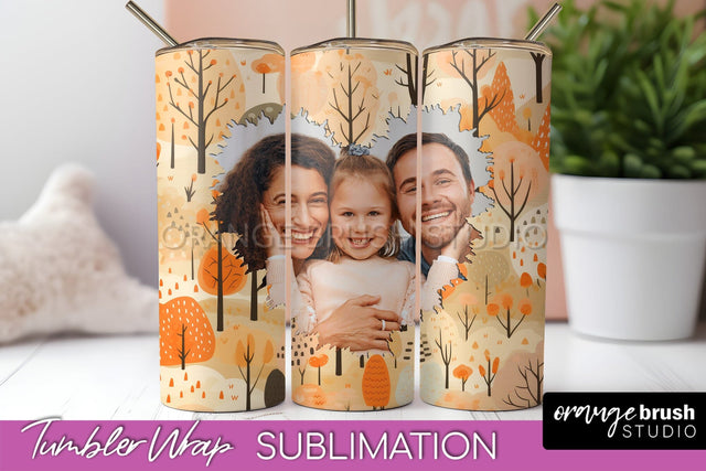 Autumn Photo Frame Tumbler Wrap - Fall Tumbler Sublimation Sublimation OrangeBrushStudio 