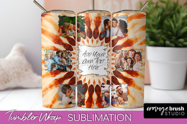 Autumn Photo Frame Tumbler Wrap - Tie Dye Background Sublimation OrangeBrushStudio 