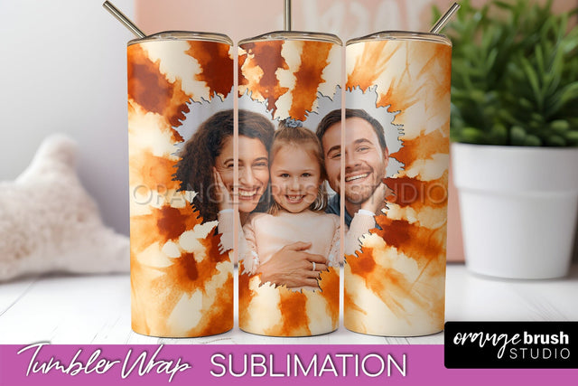 Autumn Photo Frame Tumbler Wrap - Tie Dye Background Sublimation OrangeBrushStudio 
