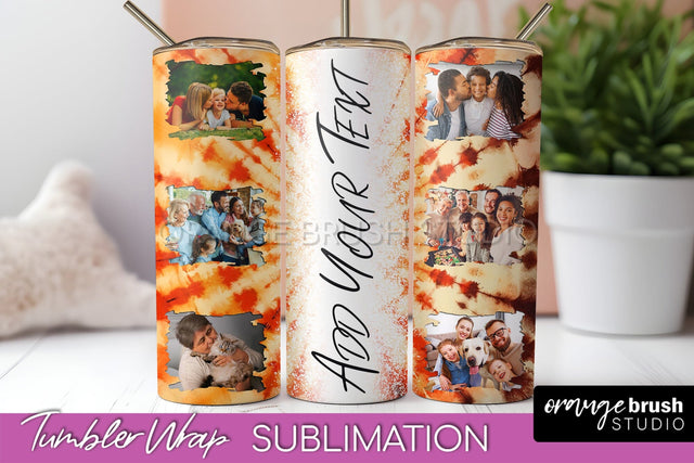 Autumn Photo Frame Tumbler Wrap - Tie Dye Background Sublimation OrangeBrushStudio 