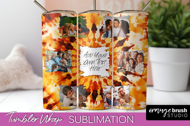 Autumn Photo Frame Tumbler Wrap - Tie Dye Background Sublimation OrangeBrushStudio 
