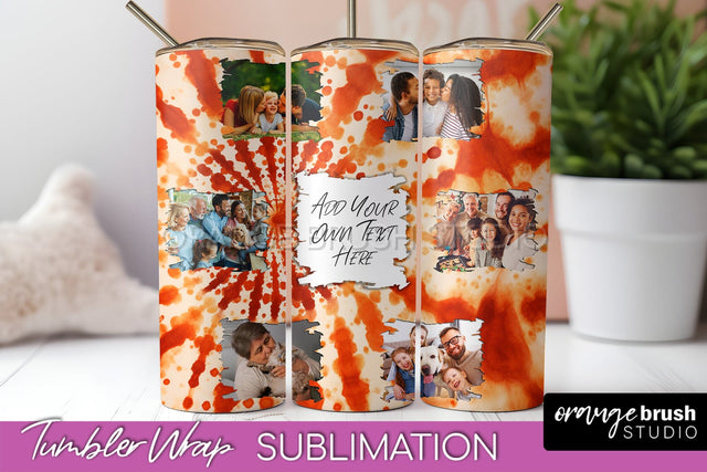 Autumn Photo Frame Tumbler Wrap - Tie Dye Background Sublimation OrangeBrushStudio 