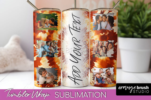 Autumn Photo Frame Tumbler Wrap - Tie Dye Background Sublimation OrangeBrushStudio 