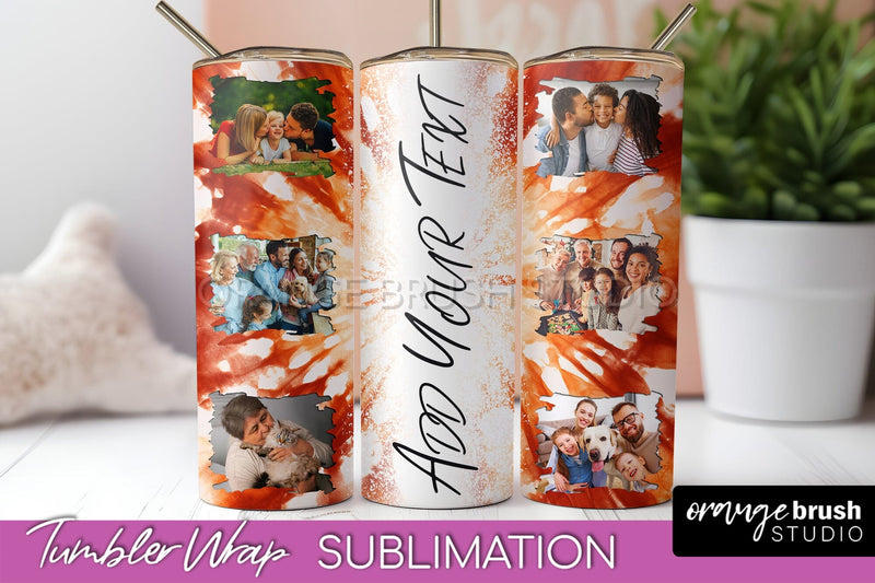 Autumn Photo Frame Tumbler Wrap - Tie Dye Background Sublimation OrangeBrushStudio 