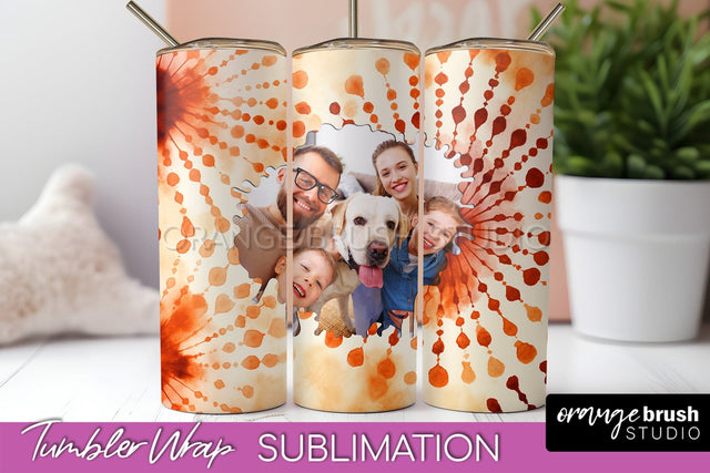 Autumn Photo Frame Tumbler Wrap - Tie Dye Background Sublimation OrangeBrushStudio 
