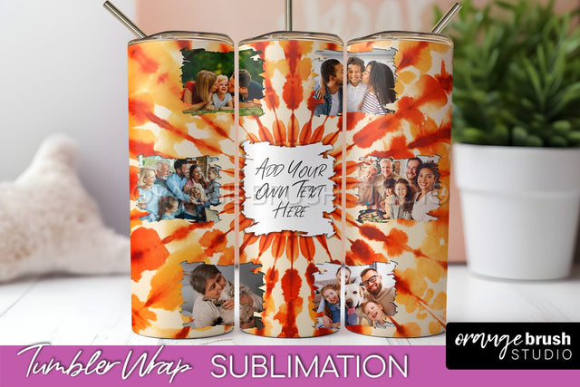 Autumn Photo Frame Tumbler Wrap - Tie Dye Background Sublimation OrangeBrushStudio 