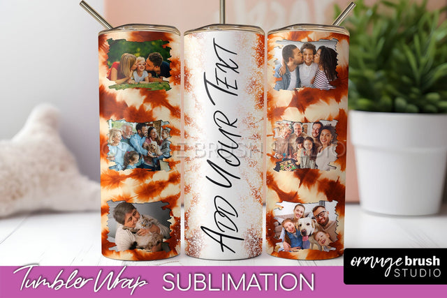 Autumn Photo Frame Tumbler Wrap - Tie Dye Background Sublimation OrangeBrushStudio 