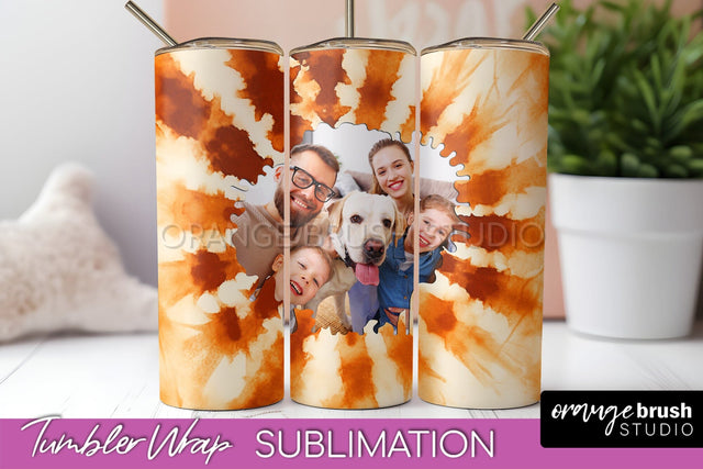 Autumn Photo Frame Tumbler Wrap - Tie Dye Background Sublimation OrangeBrushStudio 