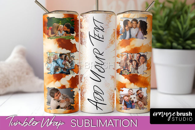 Autumn Photo Frame Tumbler Wrap - Tie Dye Background Sublimation OrangeBrushStudio 