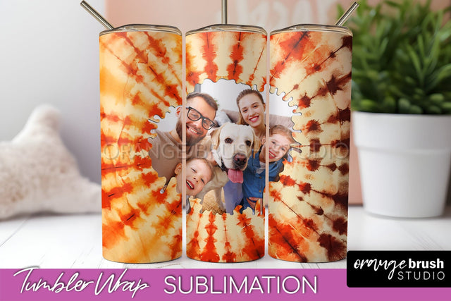 Autumn Photo Frame Tumbler Wrap - Tie Dye Background Sublimation OrangeBrushStudio 