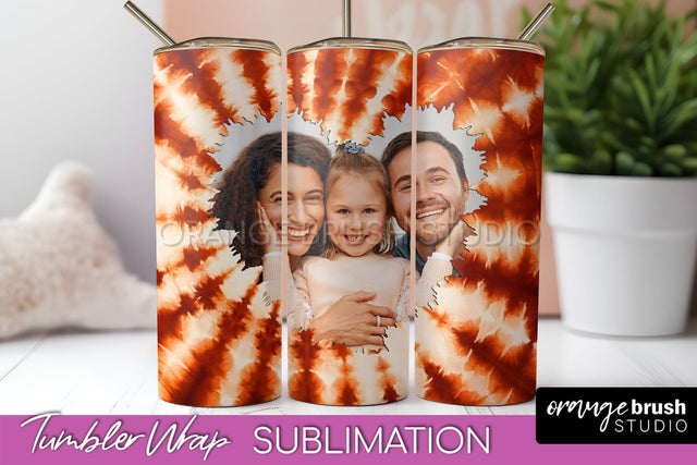 Autumn Photo Frame Tumbler Wrap - Tie Dye Background Sublimation OrangeBrushStudio 