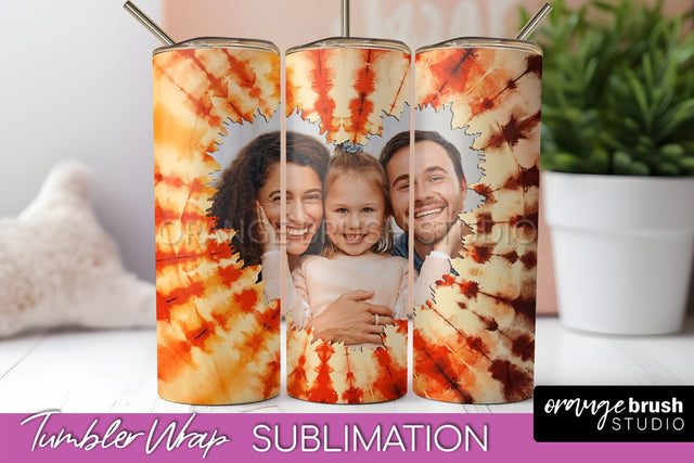 Autumn Photo Frame Tumbler Wrap - Tie Dye Background Sublimation OrangeBrushStudio 