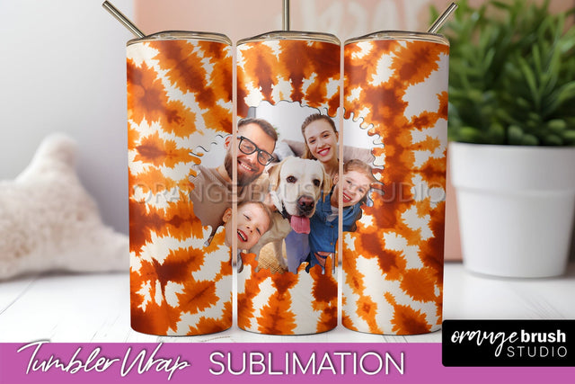 Autumn Photo Frame Tumbler Wrap - Tie Dye Background Sublimation OrangeBrushStudio 