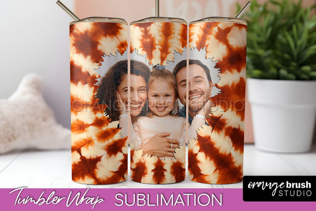 Autumn Photo Frame Tumbler Wrap - Tie Dye Background Sublimation OrangeBrushStudio 