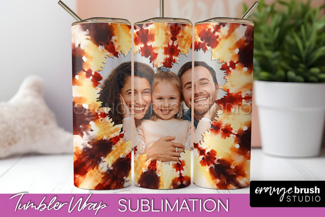 Autumn Photo Frame Tumbler Wrap - Tie Dye Background Sublimation OrangeBrushStudio 
