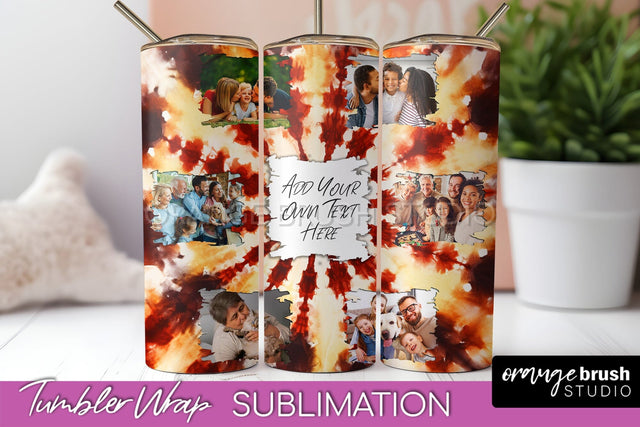 Autumn Photo Frame Tumbler Wrap - Tie Dye Background Sublimation OrangeBrushStudio 