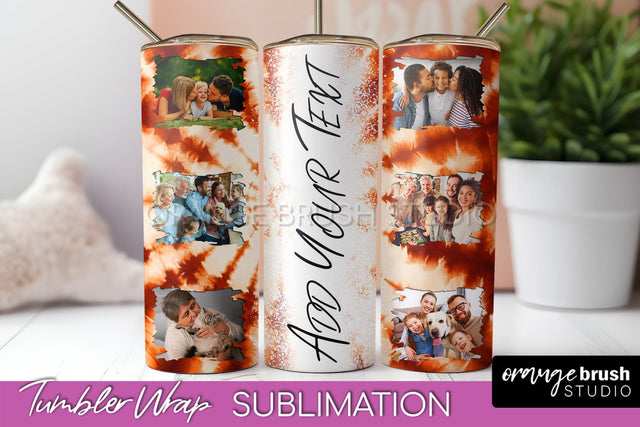 Autumn Photo Frame Tumbler Wrap - Tie Dye Background Sublimation OrangeBrushStudio 