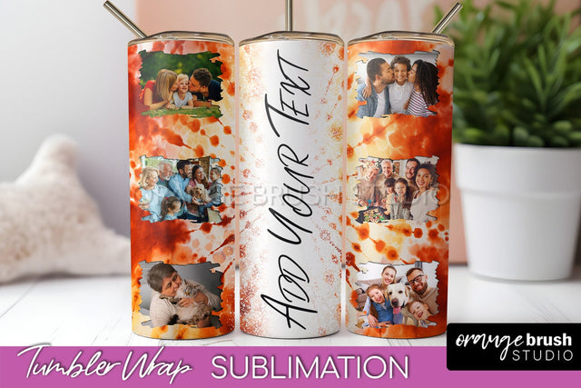 Autumn Photo Frame Tumbler Wrap - Tie Dye Background Sublimation OrangeBrushStudio 