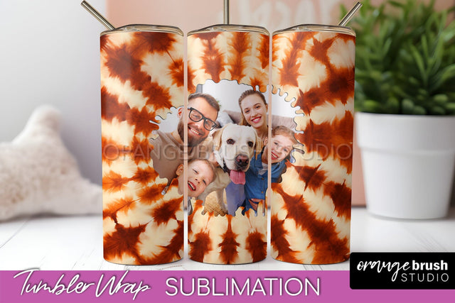 Autumn Photo Frame Tumbler Wrap - Tie Dye Background Sublimation OrangeBrushStudio 