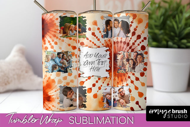 Autumn Photo Frame Tumbler Wrap - Tie Dye Background Sublimation OrangeBrushStudio 
