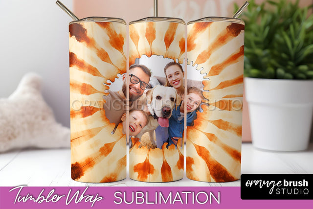 Autumn Photo Frame Tumbler Wrap - Tie Dye Background Sublimation OrangeBrushStudio 