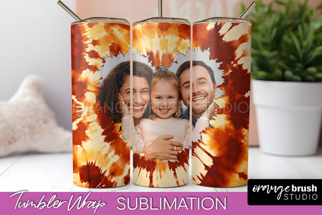 Autumn Photo Frame Tumbler Wrap - Tie Dye Background Sublimation OrangeBrushStudio 