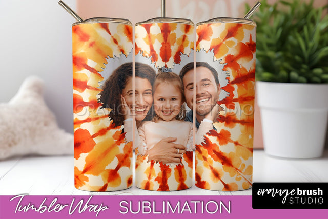 Autumn Photo Frame Tumbler Wrap - Tie Dye Background Sublimation OrangeBrushStudio 