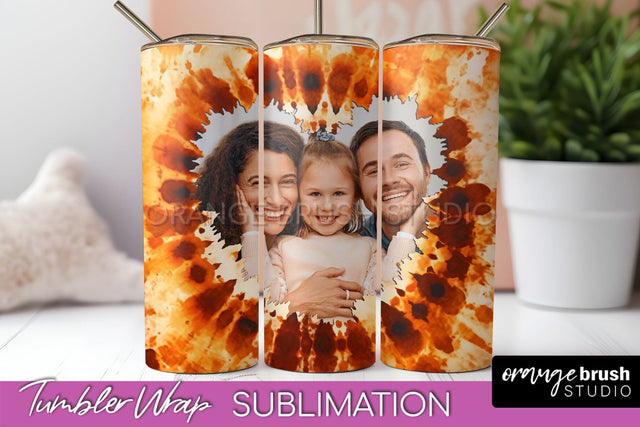 Autumn Photo Frame Tumbler Wrap - Tie Dye Background Sublimation OrangeBrushStudio 
