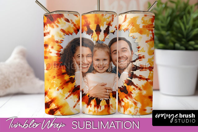 Autumn Photo Frame Tumbler Wrap - Tie Dye Background Sublimation OrangeBrushStudio 