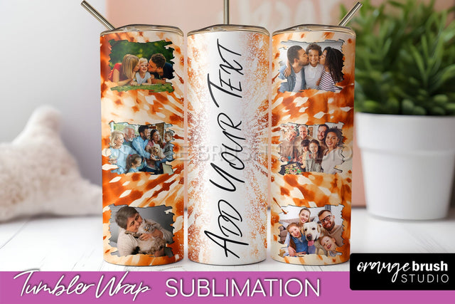 Autumn Photo Frame Tumbler Wrap - Tie Dye Background Sublimation OrangeBrushStudio 