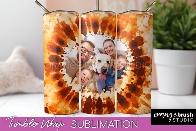Autumn Photo Frame Tumbler Wrap - Tie Dye Background Sublimation OrangeBrushStudio 