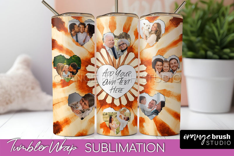 Autumn Photo Frame Tumbler Wrap - Tie Dye Background Sublimation OrangeBrushStudio 