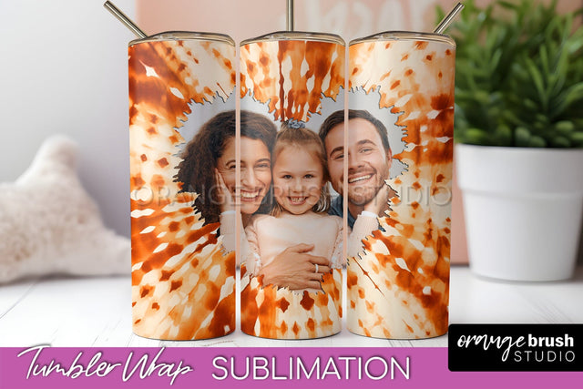Autumn Photo Frame Tumbler Wrap - Tie Dye Background Sublimation OrangeBrushStudio 
