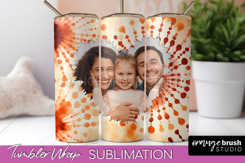 Autumn Photo Frame Tumbler Wrap - Tie Dye Background Sublimation OrangeBrushStudio 