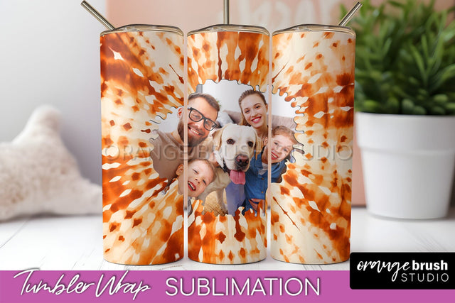 Autumn Photo Frame Tumbler Wrap - Tie Dye Background Sublimation OrangeBrushStudio 