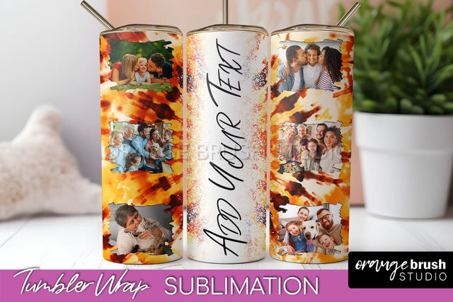 Autumn Photo Frame Tumbler Wrap - Tie Dye Background Sublimation OrangeBrushStudio 